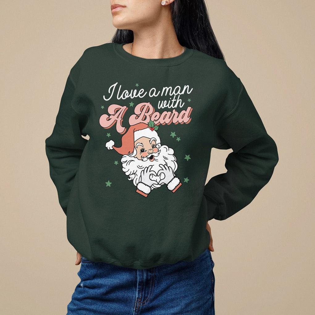 Christmas Sweatshirt I Love A Man With A Beard Santa Xmas TS09 Dark Forest Green Printyourwear