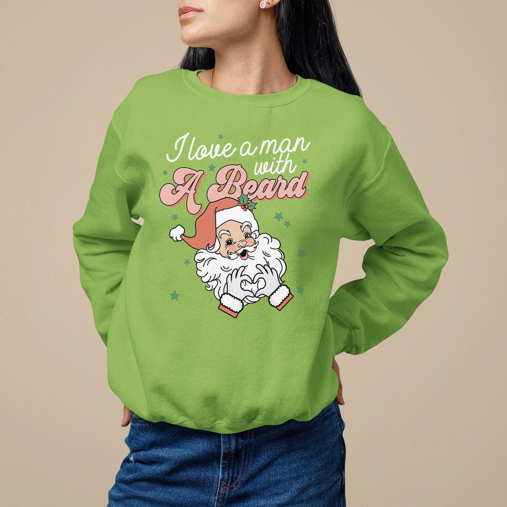 Christmas Sweatshirt I Love A Man With A Beard Santa Xmas TS09 Lime Printyourwear
