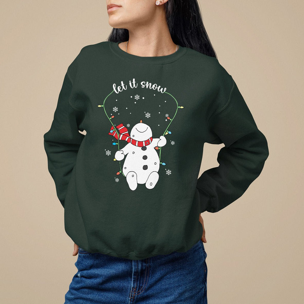 Christmas Sweatshirt Let It Snow Cute Snowman Xmas TS09 Dark Forest Green Printyourwear