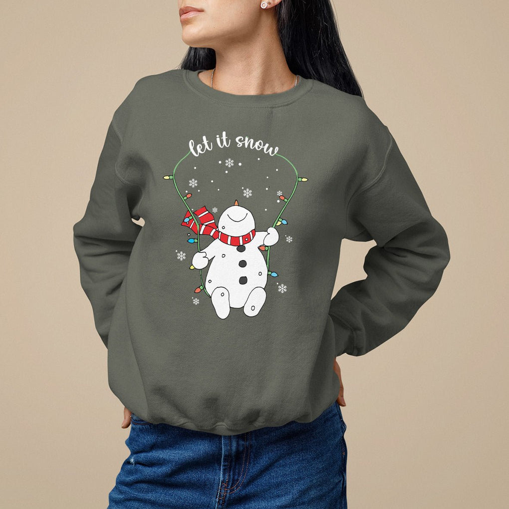 Christmas Sweatshirt Let It Snow Cute Snowman Xmas TS09 Military Green Printyourwear
