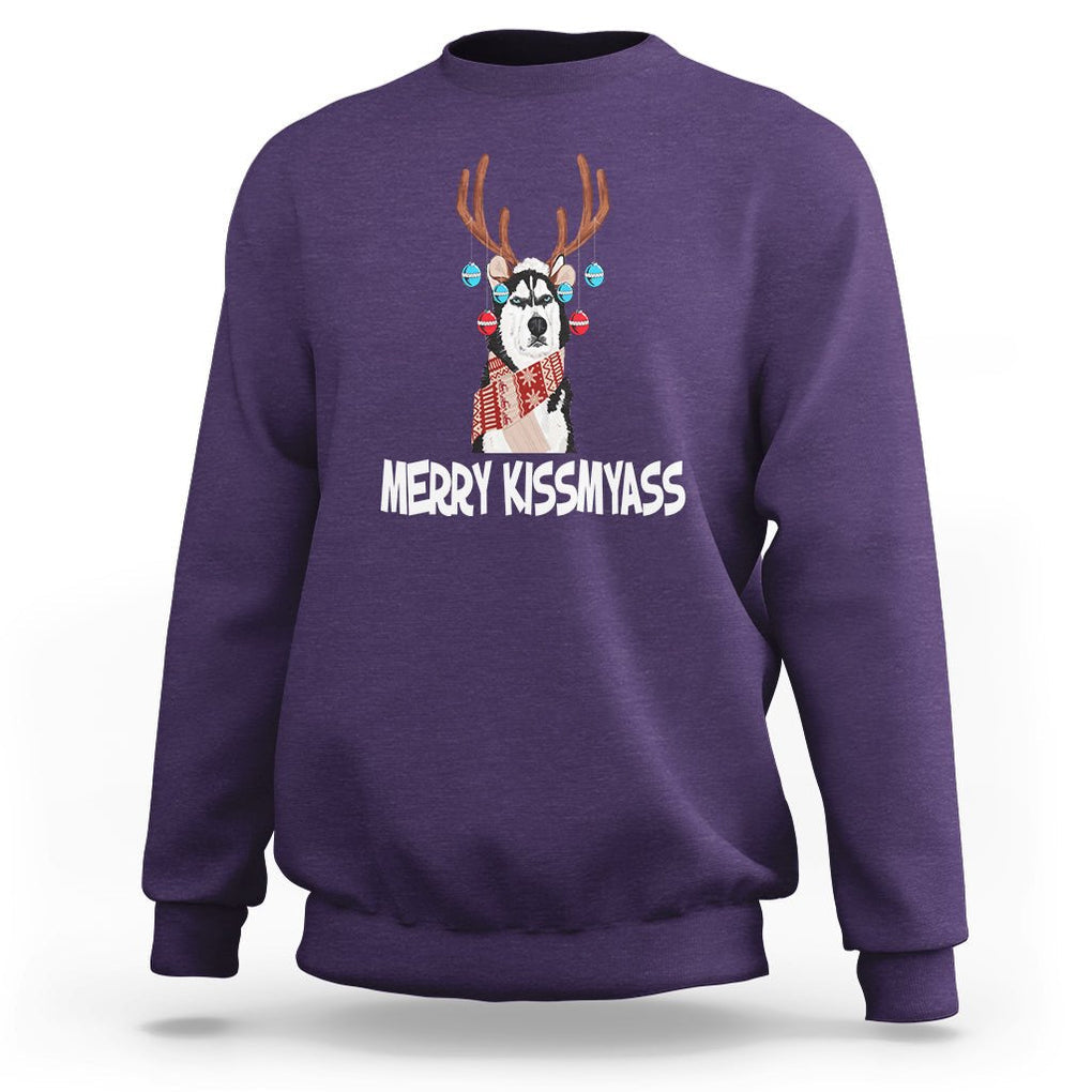 Christmas Sweatshirt Merry Kissmyasss Husky Reindeer Dog Lover TS09 Purple Printyourwear