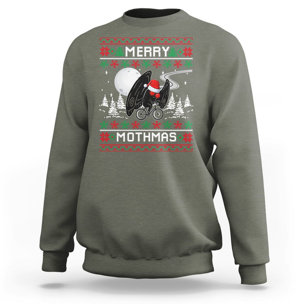 Christmas Sweatshirt Merry Mothmas Santa Mothman Xmas Night TS09 Military Green Printyourwear