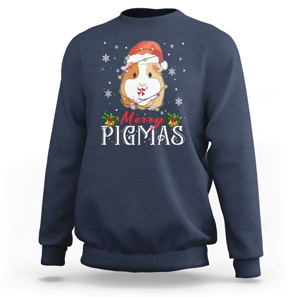 Christmas Sweatshirt Merry Pigmas Cute Guinea Pig Santa Hat TS09 Navy Printyourwear