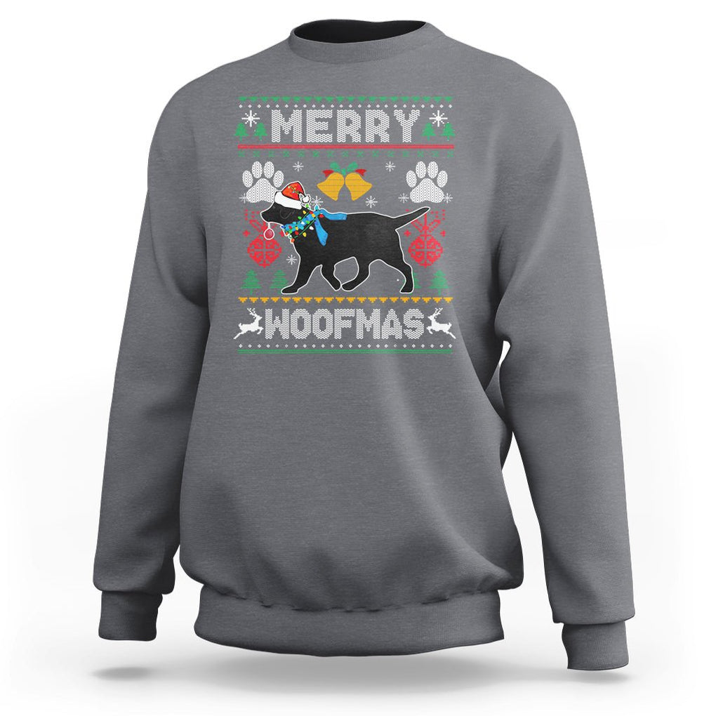 Christmas Sweatshirt Merry Woofmas Black Lab Dog Lover TS09 Charcoal Printyourwear