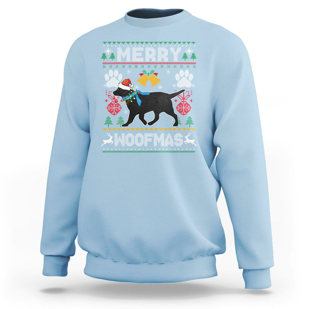 Christmas Sweatshirt Merry Woofmas Black Lab Dog Lover TS09 Light Blue Printyourwear