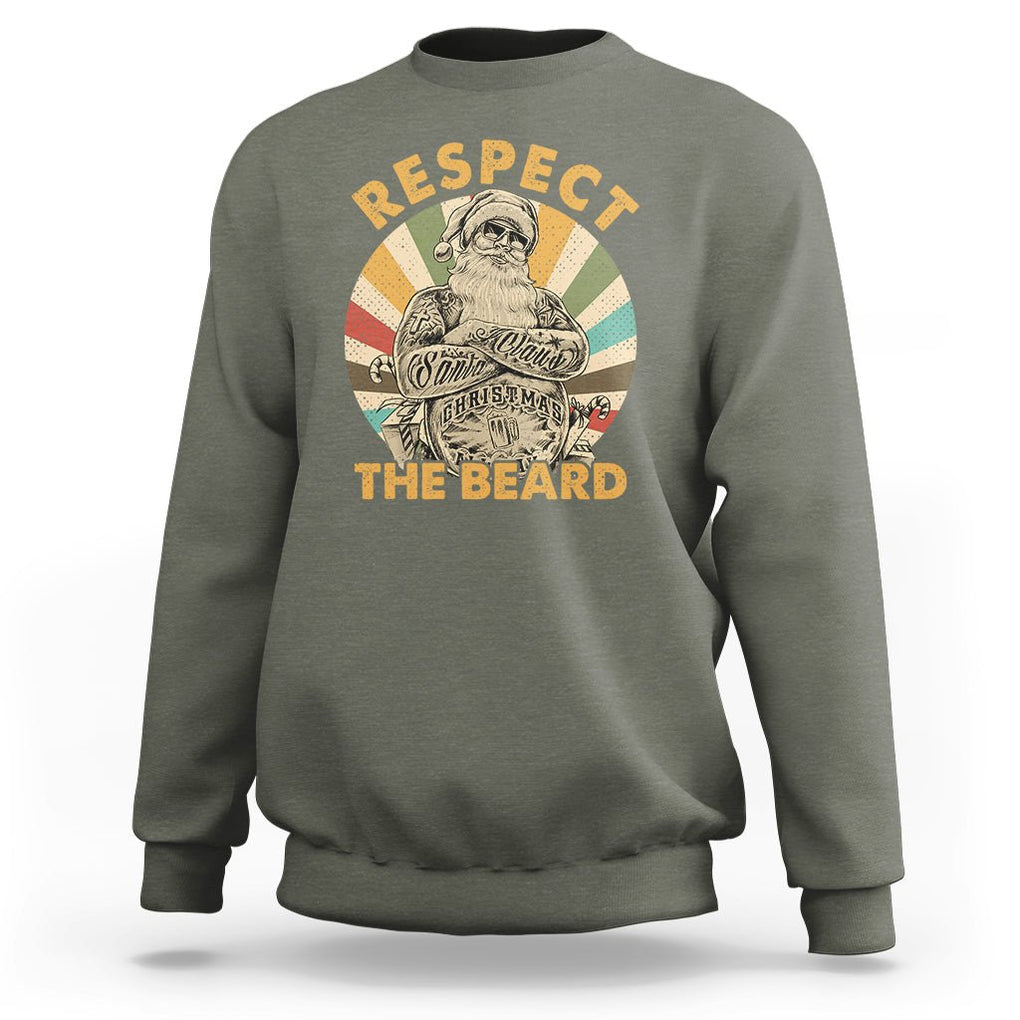 Christmas Sweatshirt Respect The Beard Cool Santa TS09 Military Green Printyourwear