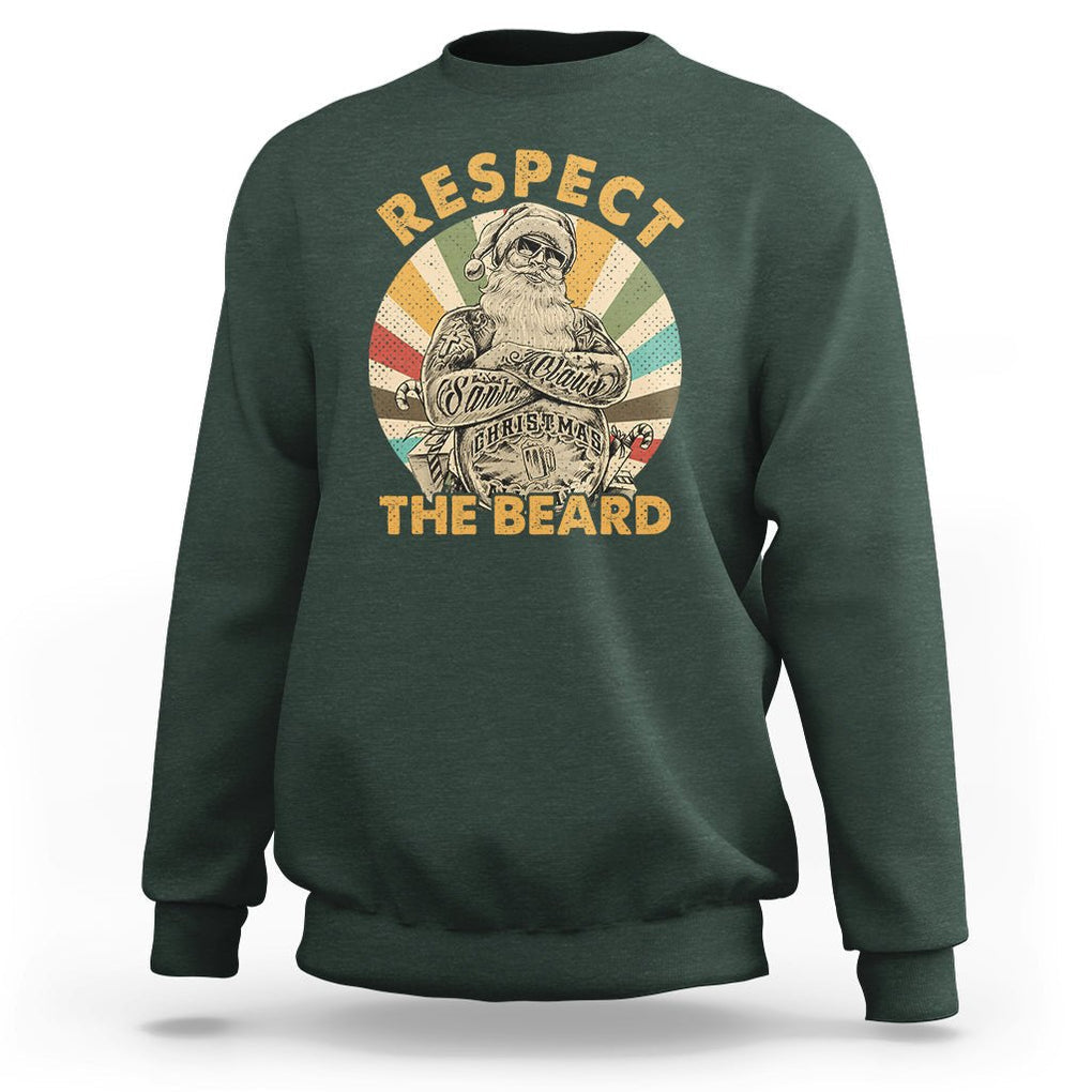 Christmas Sweatshirt Respect The Beard Cool Santa TS09 Dark Forest Green Printyourwear