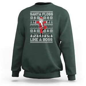 Christmas Sweatshirt Santa Floss Like A Boss Funny Dancing TS09 Dark Forest Green Printyourwear