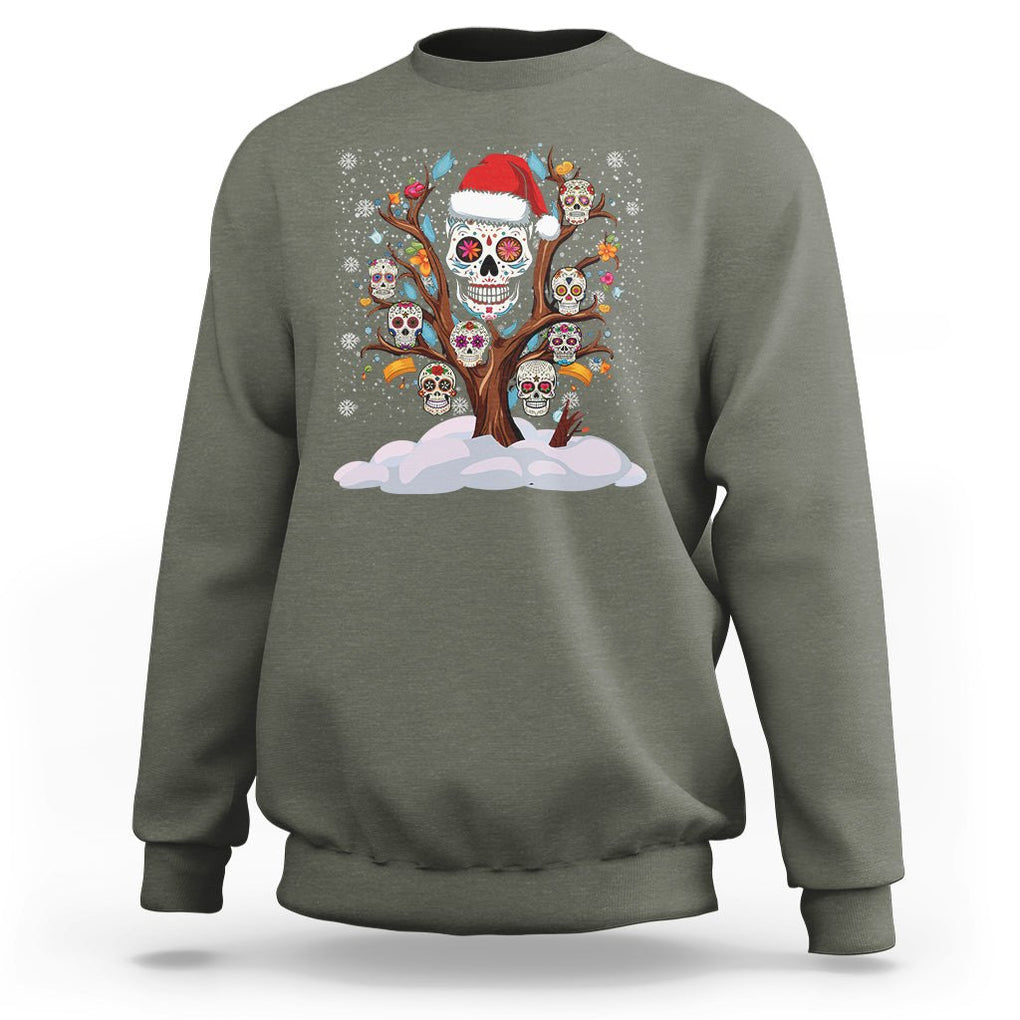 Christmas Sweatshirt Sugar Skull On Tree Funny Xmas TS09 Military Green Printyourwear