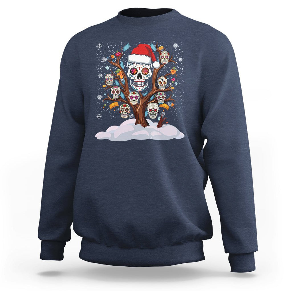 Christmas Sweatshirt Sugar Skull On Tree Funny Xmas TS09 Navy Printyourwear