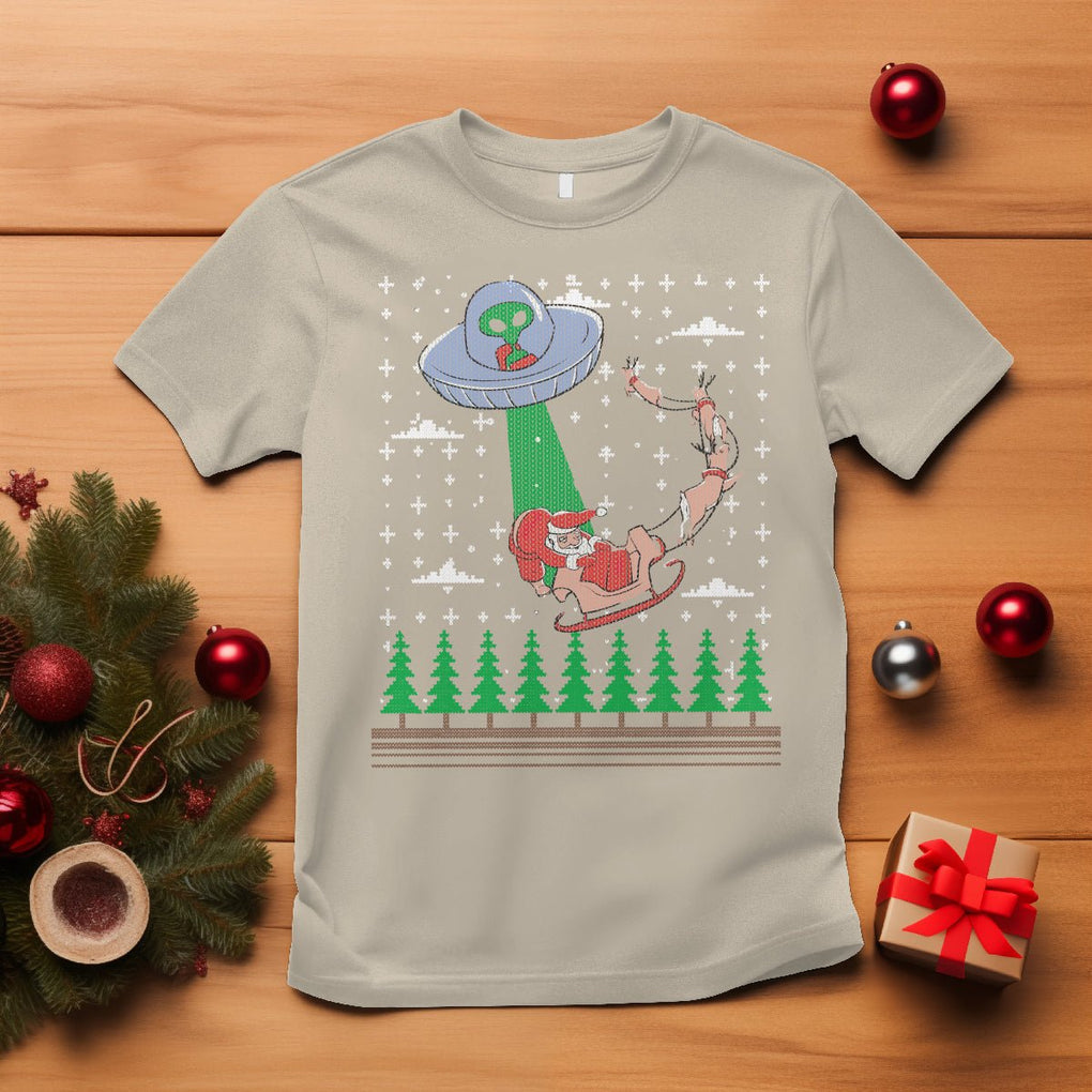 Christmas T Shirt Alien Invasion Space UFO Catch Santa TS09 Sand Printyourwear