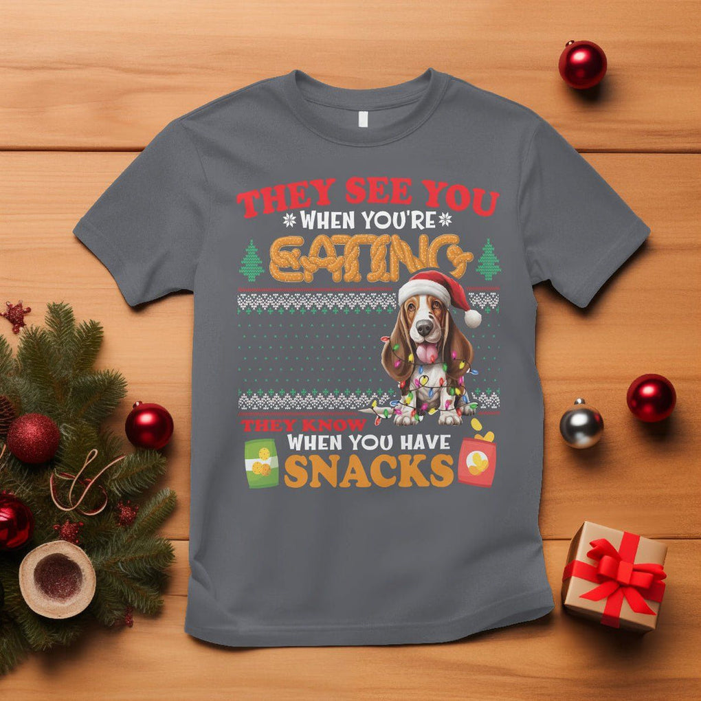 Christmas T Shirt Basset Hound See You're Eating Dog Lover TS09 Charcoal Printyourwear