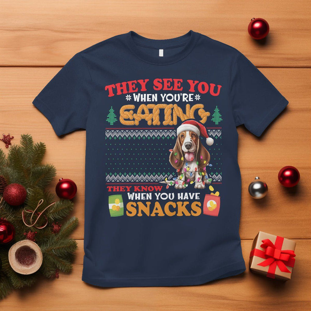 Christmas T Shirt Basset Hound See You're Eating Dog Lover TS09 Navy Printyourwear