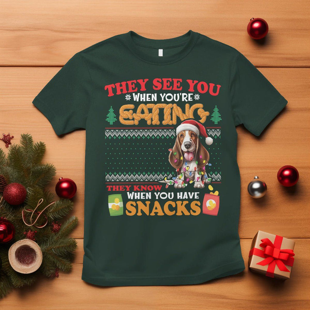 Christmas T Shirt Basset Hound See You're Eating Dog Lover TS09 Dark Forest Green Printyourwear