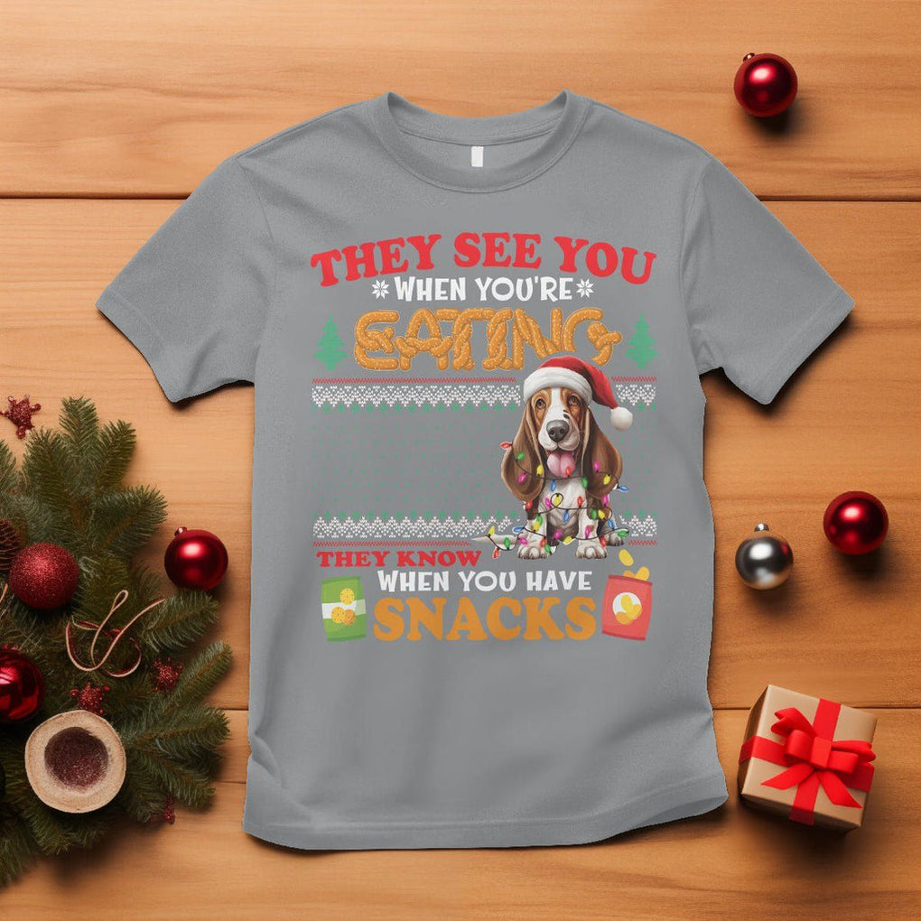 Christmas T Shirt Basset Hound See You're Eating Dog Lover TS09 Sport Gray Printyourwear