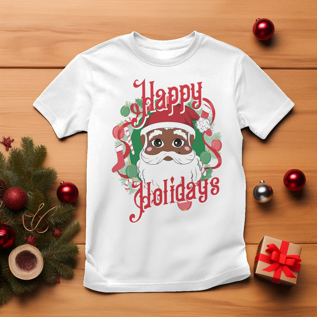 Christmas T Shirt Black Happy Holidays African American Santa TS09 White Printyourwear