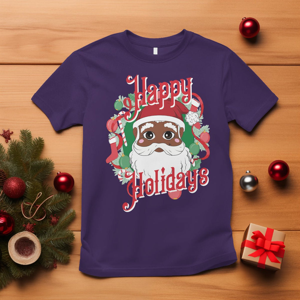 Christmas T Shirt Black Happy Holidays African American Santa TS09 Purple Printyourwear