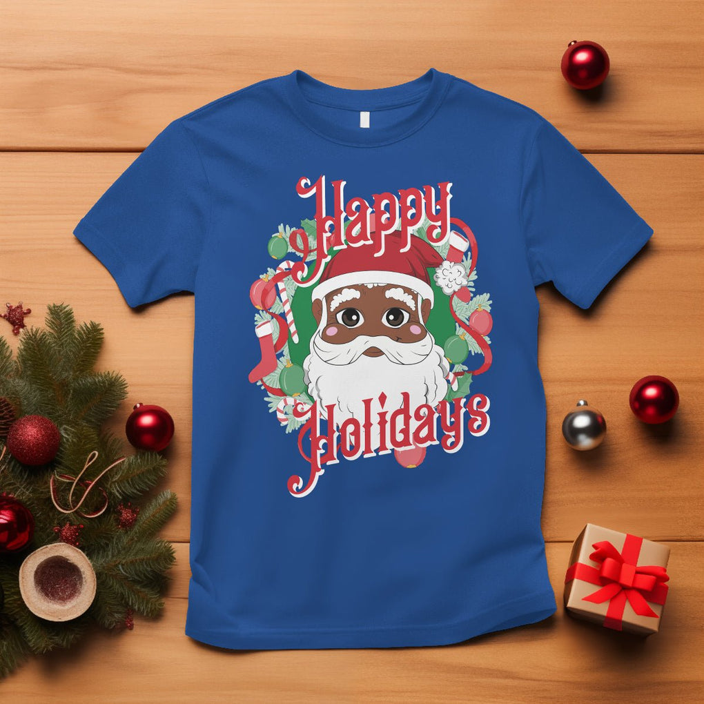 Christmas T Shirt Black Happy Holidays African American Santa TS09 Royal Blue Printyourwear