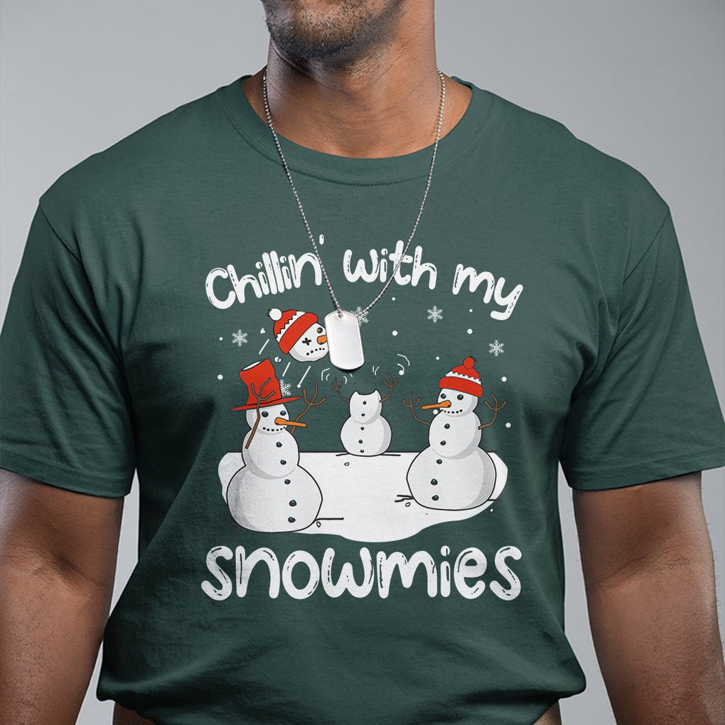 Christmas T Shirt Chillin With My Snowmies Funny Snowman Friendship TS09 Printyourwear