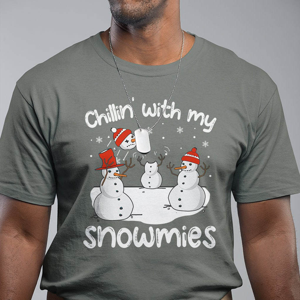 Christmas T Shirt Chillin With My Snowmies Funny Snowman Friendship TS09 Printyourwear