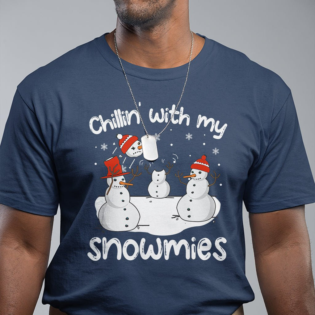 Christmas T Shirt Chillin With My Snowmies Funny Snowman Friendship TS09 Printyourwear