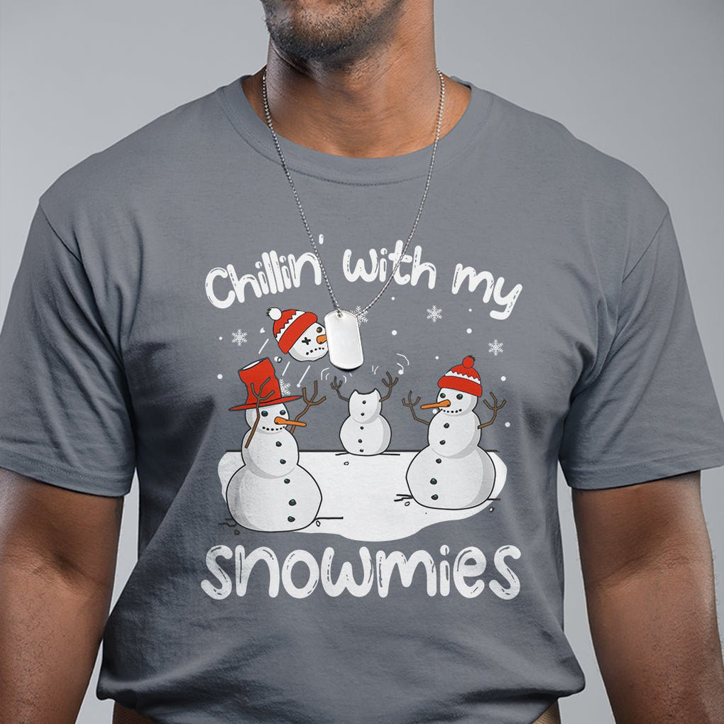Christmas T Shirt Chillin With My Snowmies Funny Snowman Friendship TS09 Printyourwear