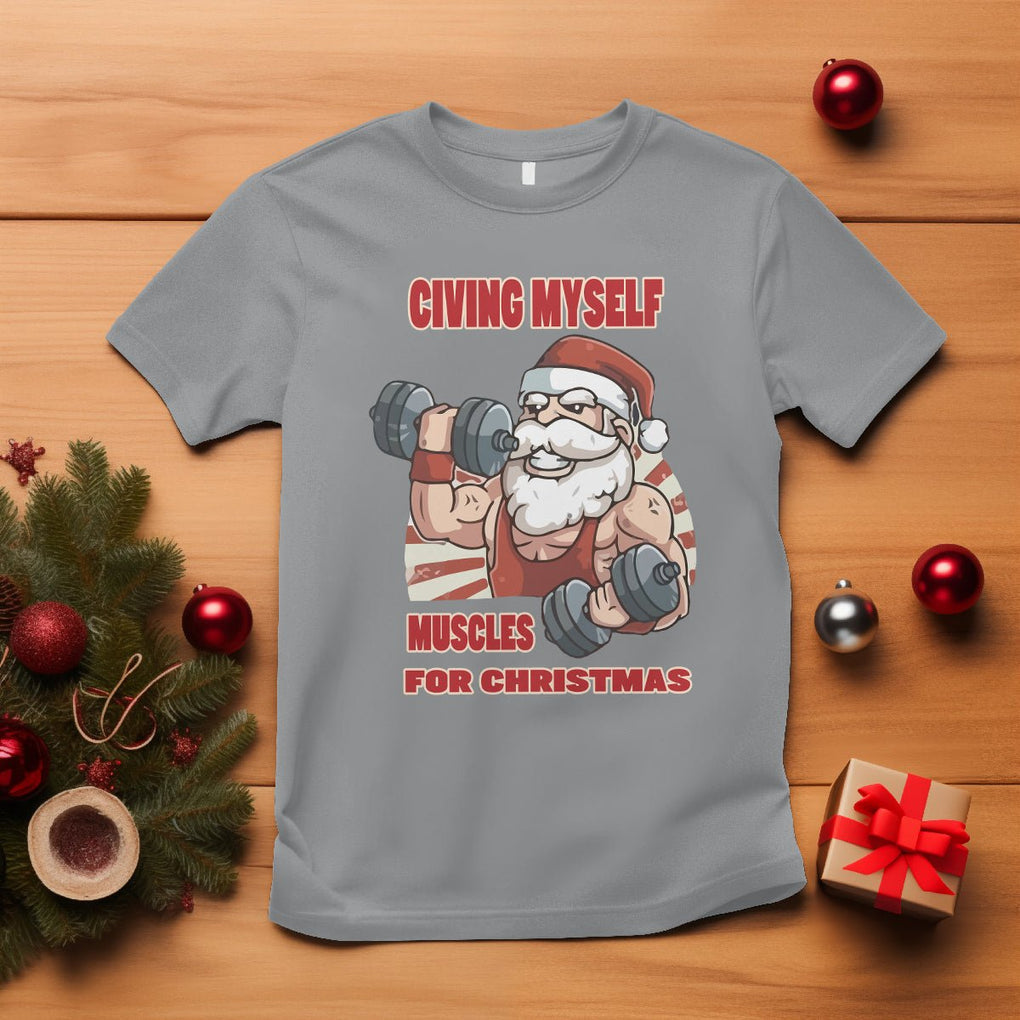 Christmas T Shirt Civing Muscles Santa Weightlifting Gymer TS09 Sport Gray Printyourwear