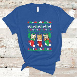 Christmas T Shirt Cute Cat In Sock Merry Catmas TS09 Printyourwear