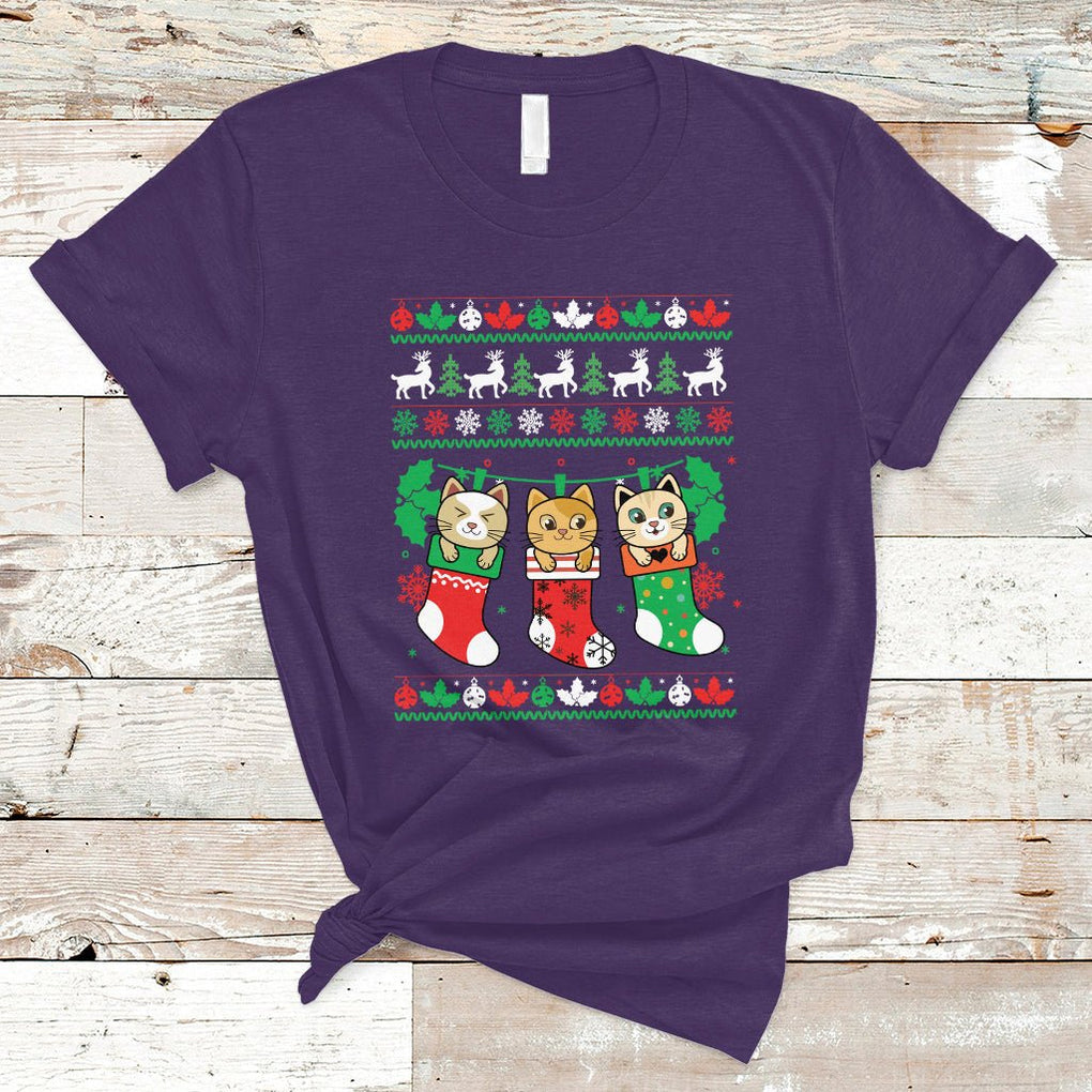Christmas T Shirt Cute Cat In Sock Merry Catmas TS09 Printyourwear