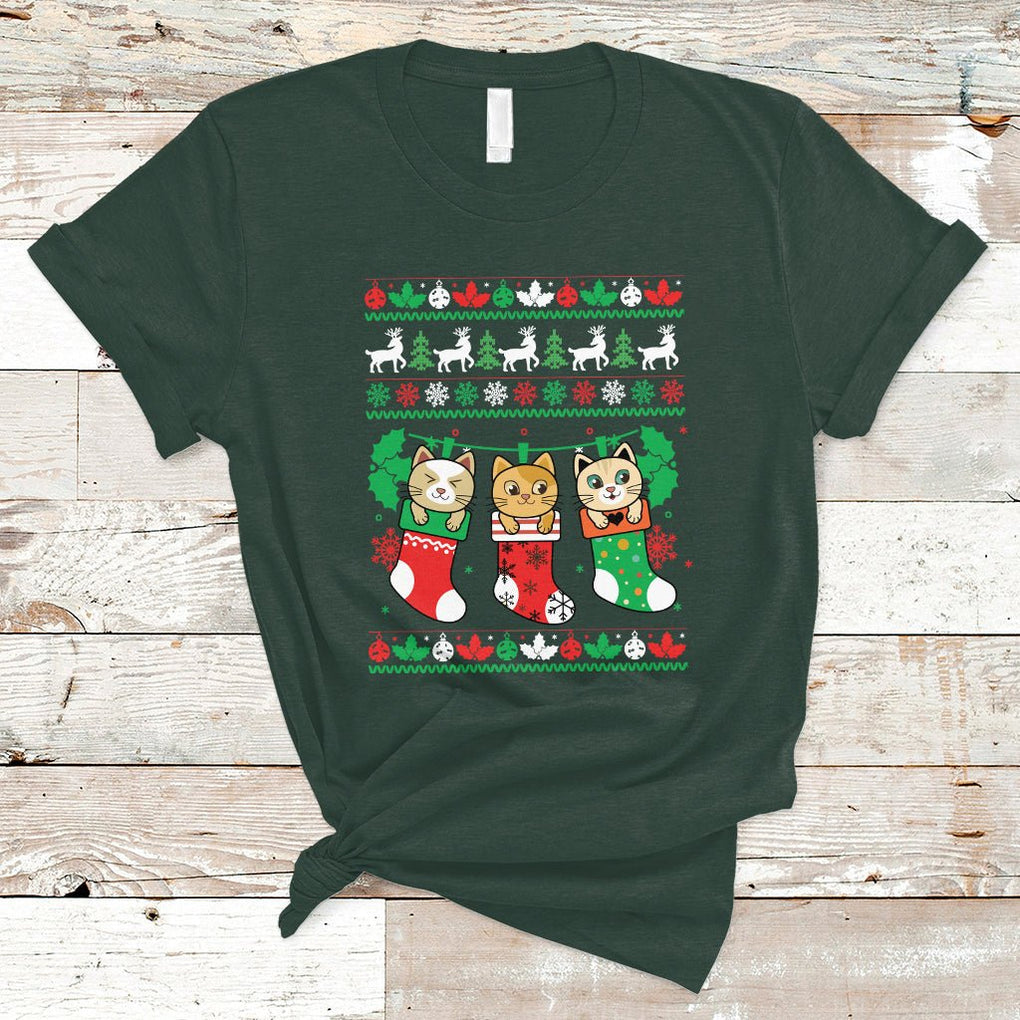 Christmas T Shirt Cute Cat In Sock Merry Catmas TS09 Printyourwear