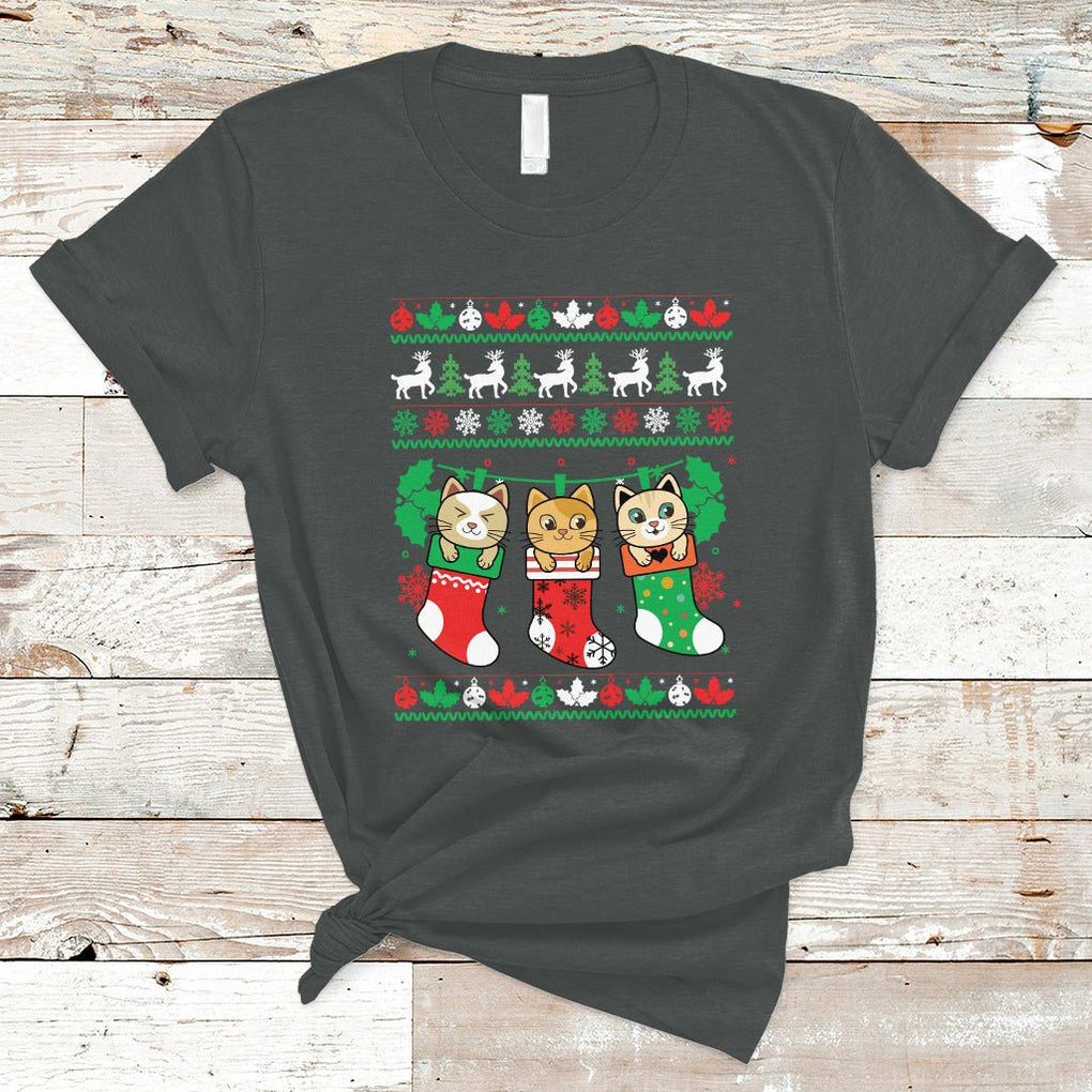 Christmas T Shirt Cute Cat In Sock Merry Catmas TS09 Printyourwear