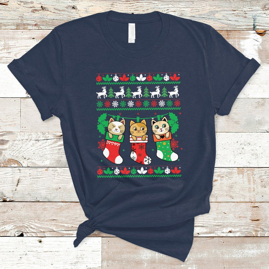 Christmas T Shirt Cute Cat In Sock Merry Catmas TS09 Printyourwear