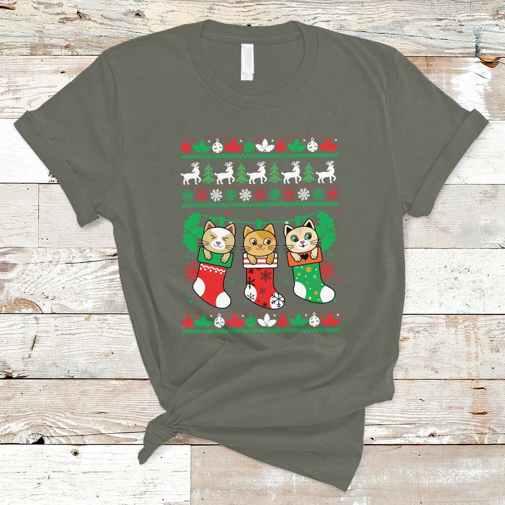 Christmas T Shirt Cute Cat In Sock Merry Catmas TS09 Printyourwear