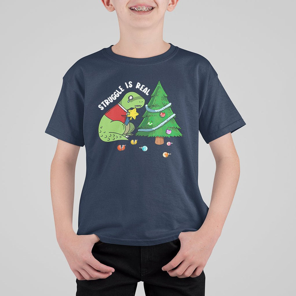 Christmas T Shirt For Kid Struggle Is Real T-Rex Christmas Tree Star TS09 Printyourwear