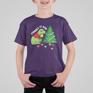 Christmas T Shirt For Kid Struggle Is Real T-Rex Christmas Tree Star TS09 Printyourwear