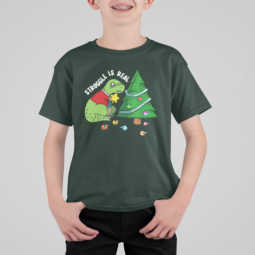 Christmas T Shirt For Kid Struggle Is Real T-Rex Christmas Tree Star TS09 Printyourwear