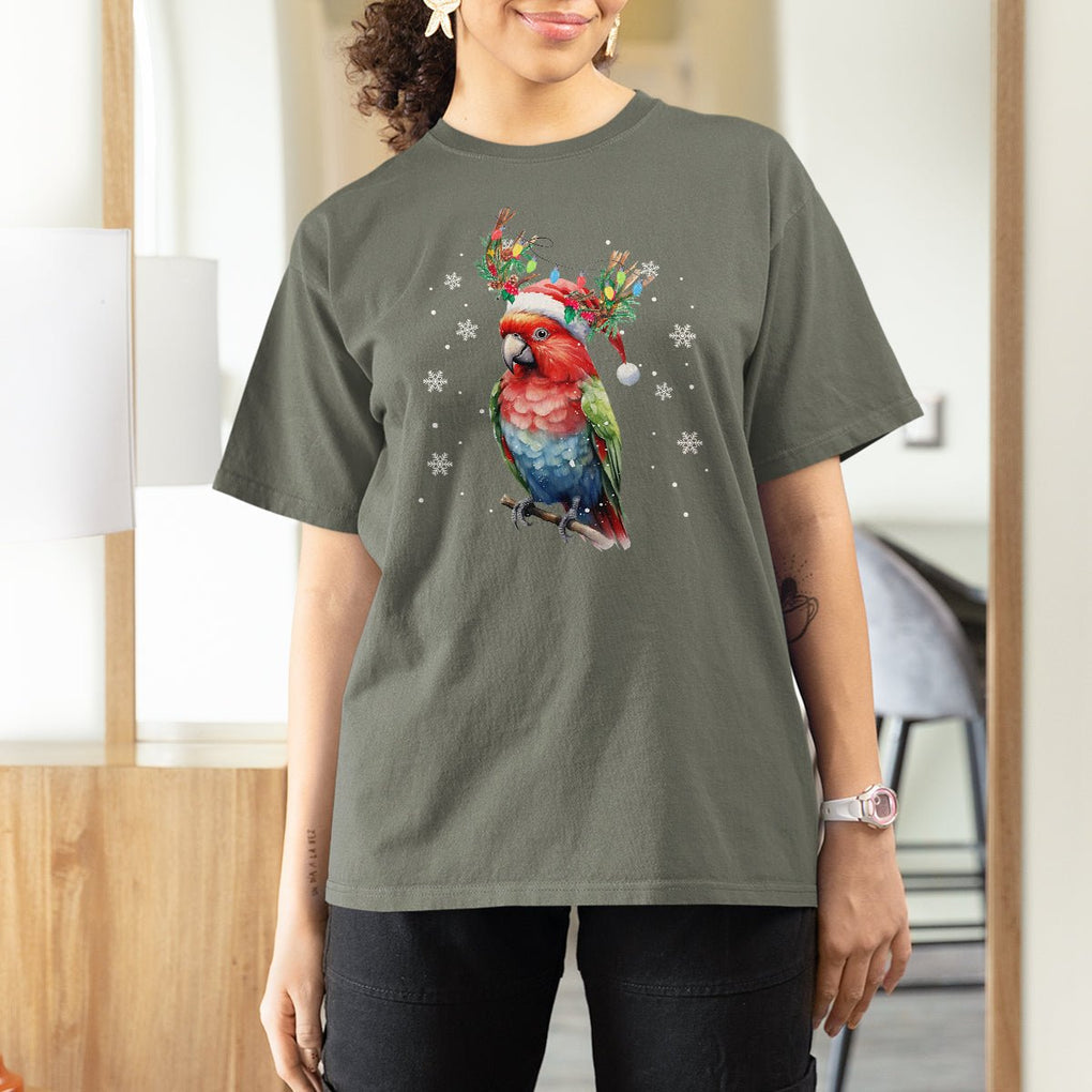Christmas T Shirt For Women Cute Parot Reindeer Santa Hat TS09 Printyourwear