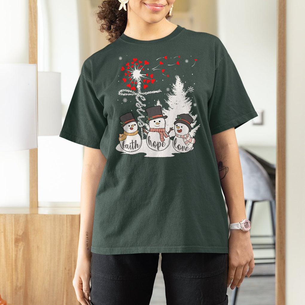 Christmas T Shirt For Women Faith Hope Love Snowman Dandelion Jesus TS09 Printyourwear