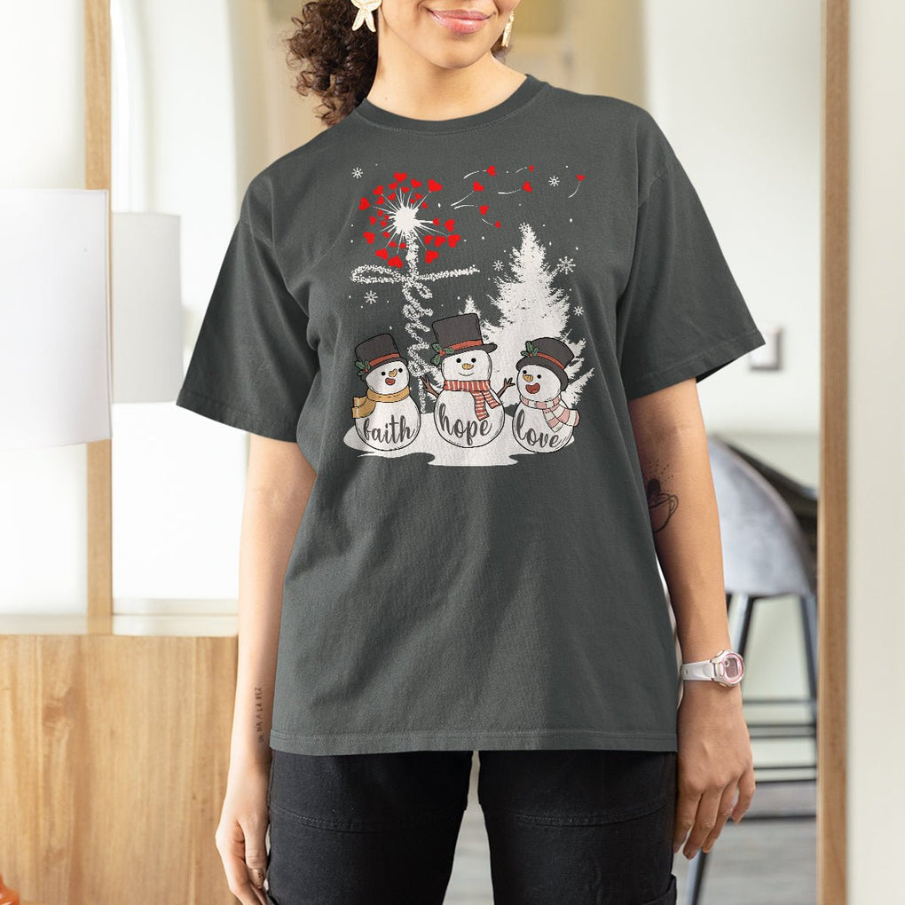 Christmas T Shirt For Women Faith Hope Love Snowman Dandelion Jesus TS09 Printyourwear
