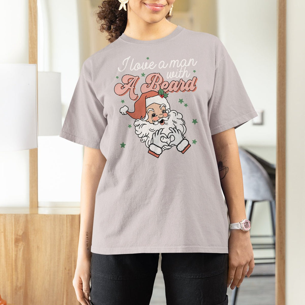 Christmas T Shirt For Women I Love A Man With A Beard Santa Xmas TS09 Ice Gray Printyourwear