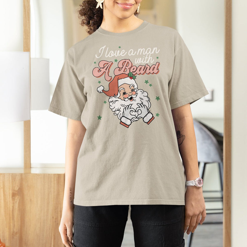 Christmas T Shirt For Women I Love A Man With A Beard Santa Xmas TS09 Sand Printyourwear