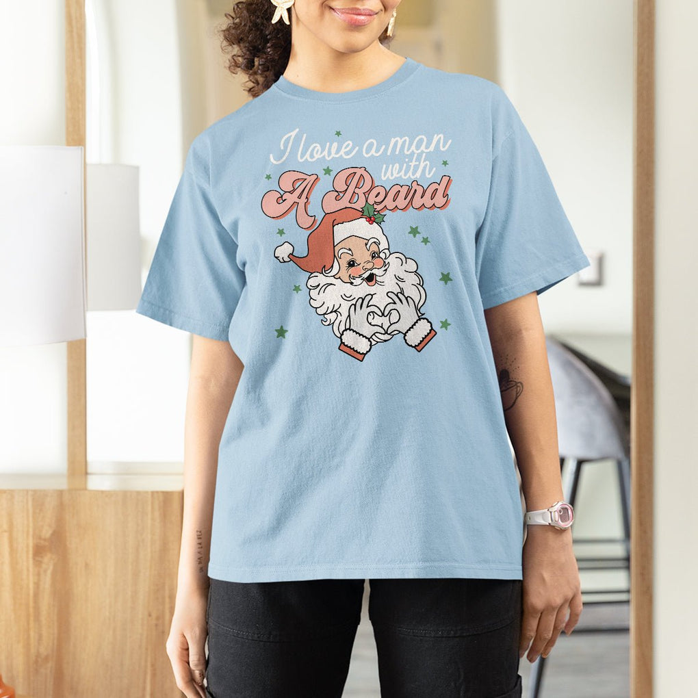 Christmas T Shirt For Women I Love A Man With A Beard Santa Xmas TS09 Light Blue Printyourwear