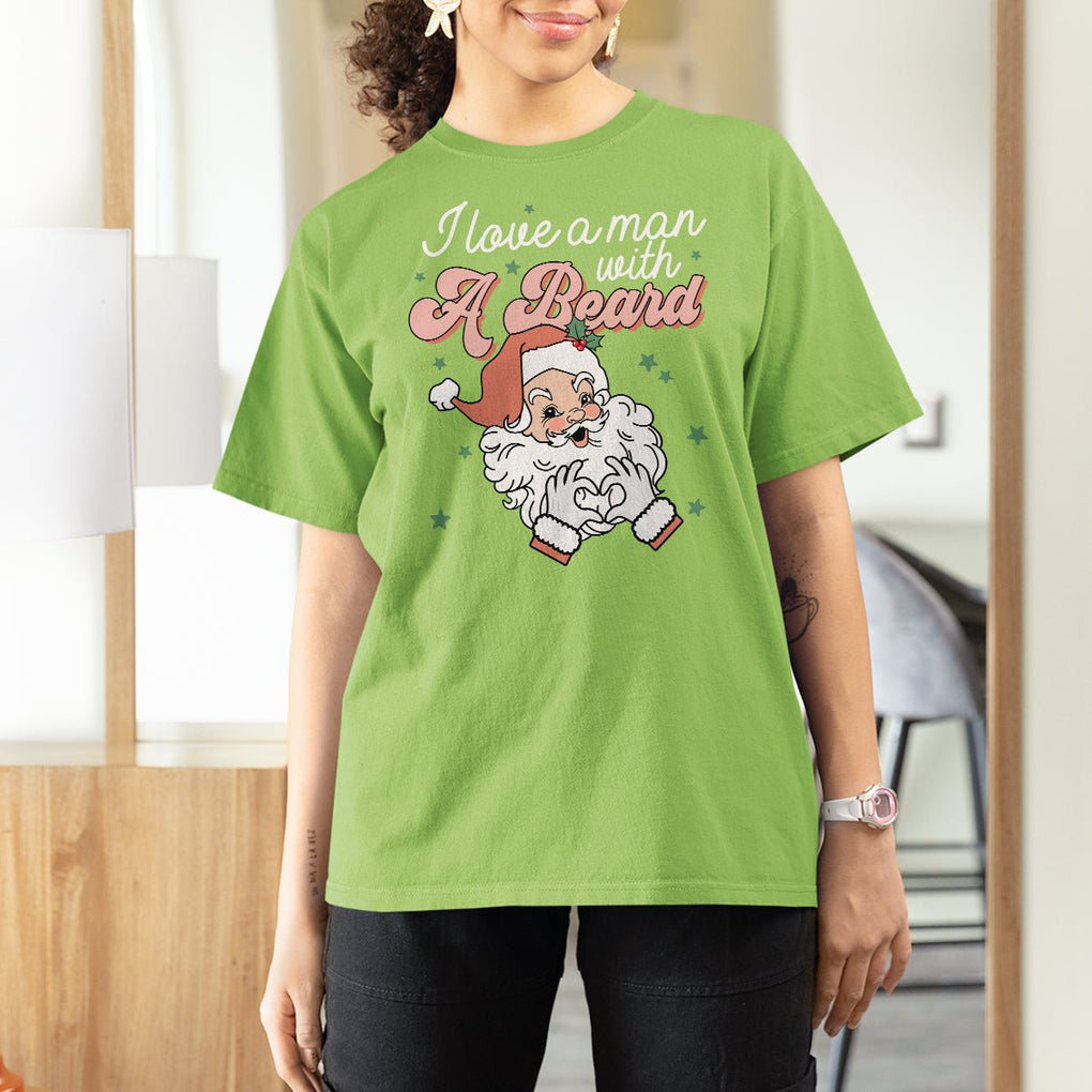 Christmas T Shirt For Women I Love A Man With A Beard Santa Xmas TS09 Lime Printyourwear