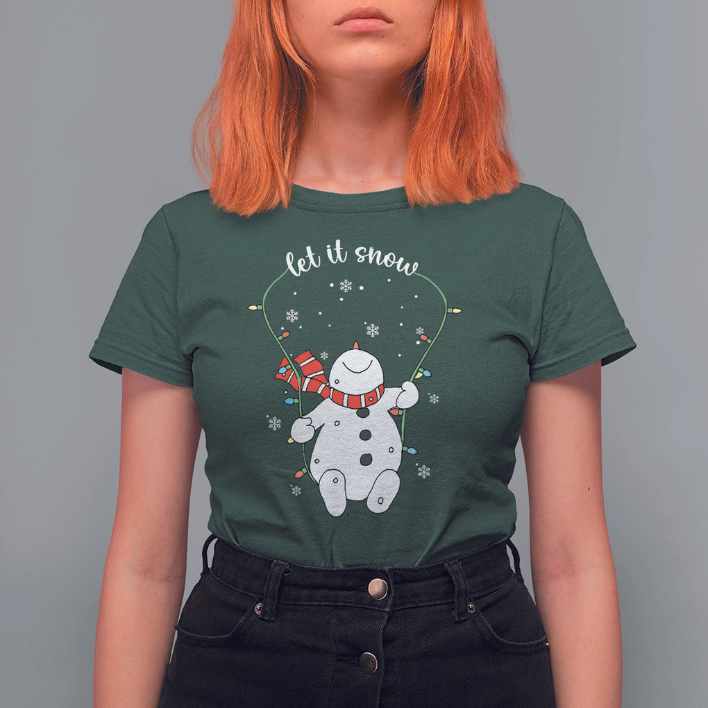 Christmas T Shirt For Women Let It Snow Cute Snowman Xmas TS09 Dark Forest Green Printyourwear