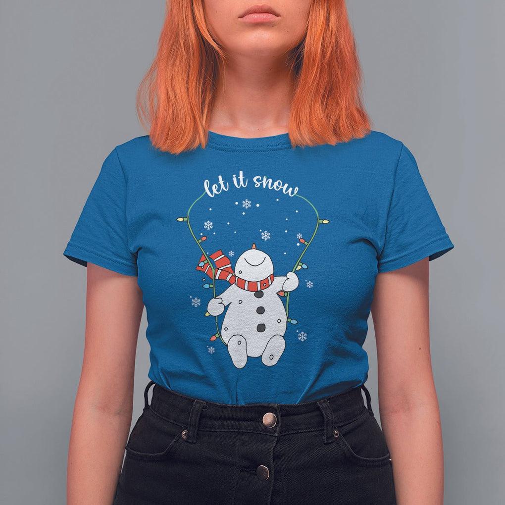 Christmas T Shirt For Women Let It Snow Cute Snowman Xmas TS09 Royal Blue Printyourwear