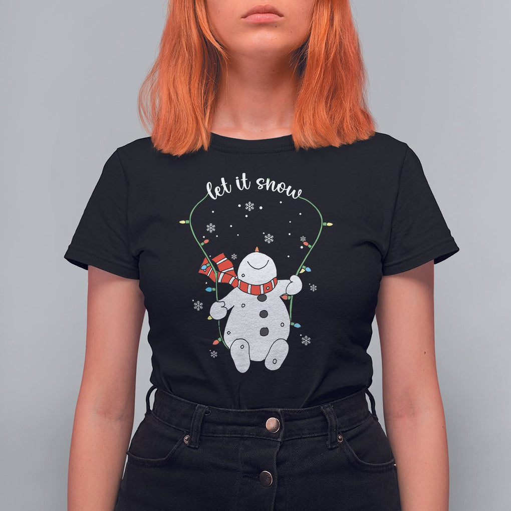 Christmas T Shirt For Women Let It Snow Cute Snowman Xmas TS09 Black Printyourwear
