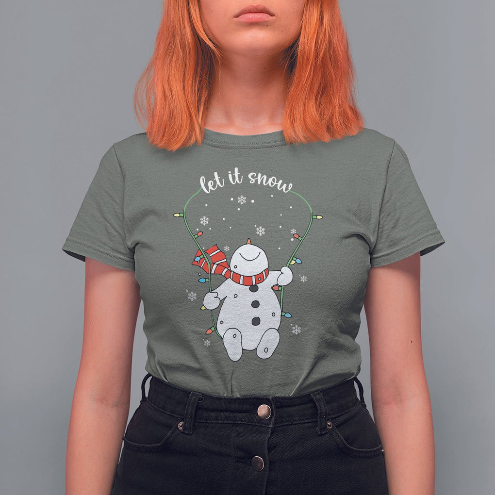 Christmas T Shirt For Women Let It Snow Cute Snowman Xmas TS09 Military Green Printyourwear