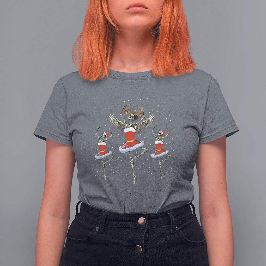 Christmas T Shirt For Women Skeleton Dancing Ballet Xmas Ballerina TS09 Charcoal Printyourwear