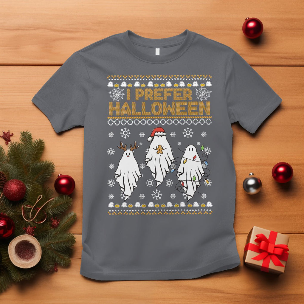 Christmas T Shirt I Prefer Halloween Cute Santa Ghost Boo Skeleton TS09 Charcoal Printyourwear