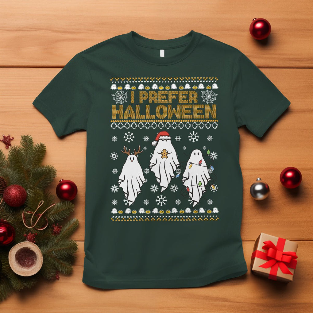 Christmas T Shirt I Prefer Halloween Cute Santa Ghost Boo Skeleton TS09 Dark Forest Green Printyourwear